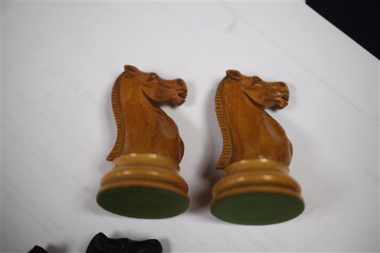 Possibly Ayres NOT Jaques & Sons, London. A Staunton pattern boxwood and ebony chess set, king 4.25in.